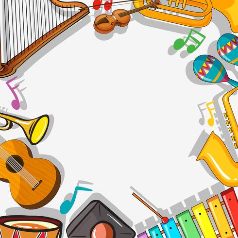 Plantilla de borde con instrumentos musicales vector