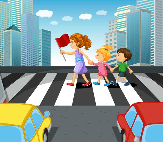 People crossing stree in the city vector