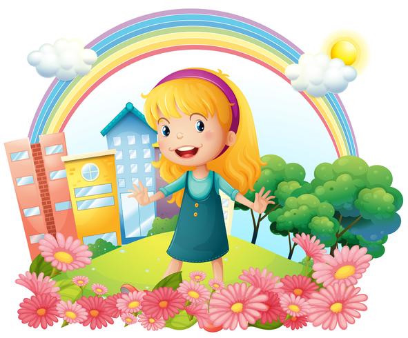 A little girl standing in the garden vector