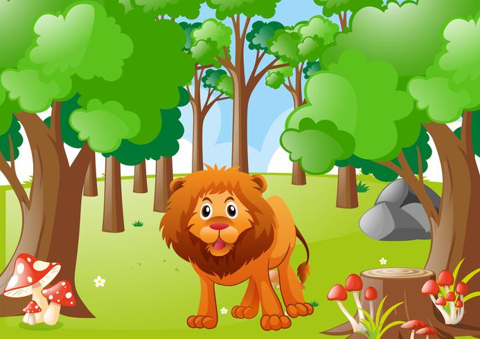 León salvaje en el bosque vector