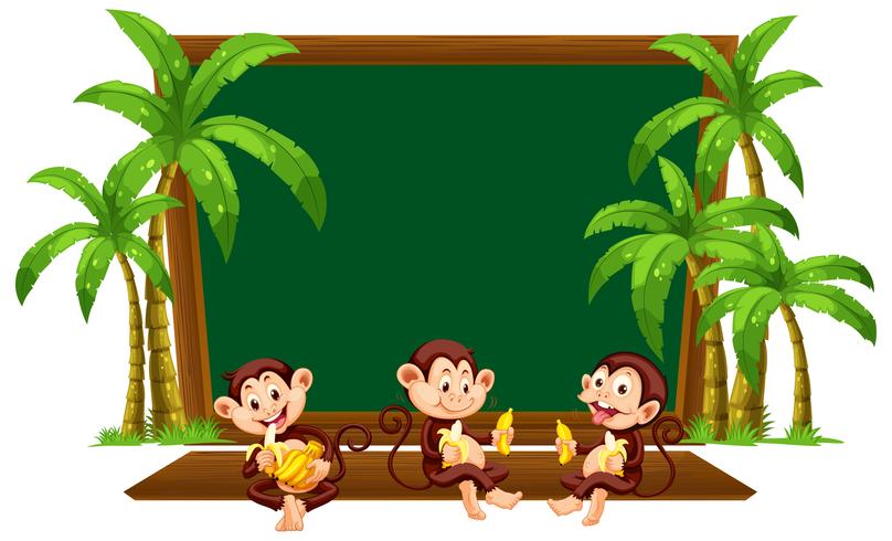 Three monkey on blackboard template vector