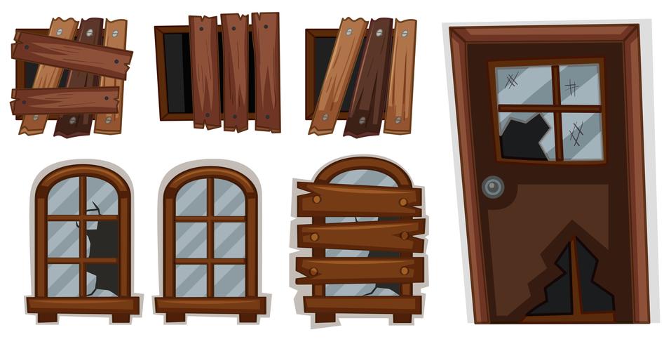 Puertas y ventanas rotas vector