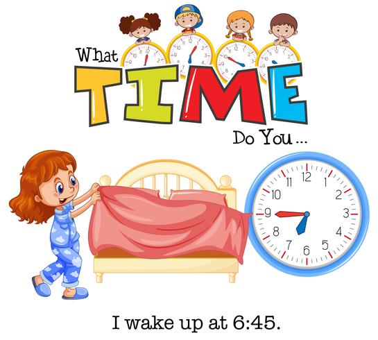 Una chica despierta a las 6:45 vector