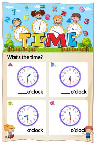 Diseño de hoja de cálculo matemática para decir la hora. vector