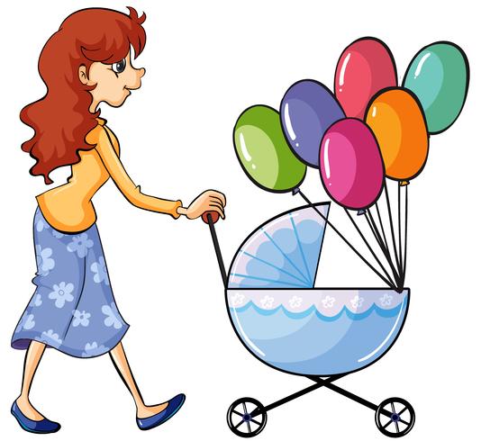 A girl and baby pram vector