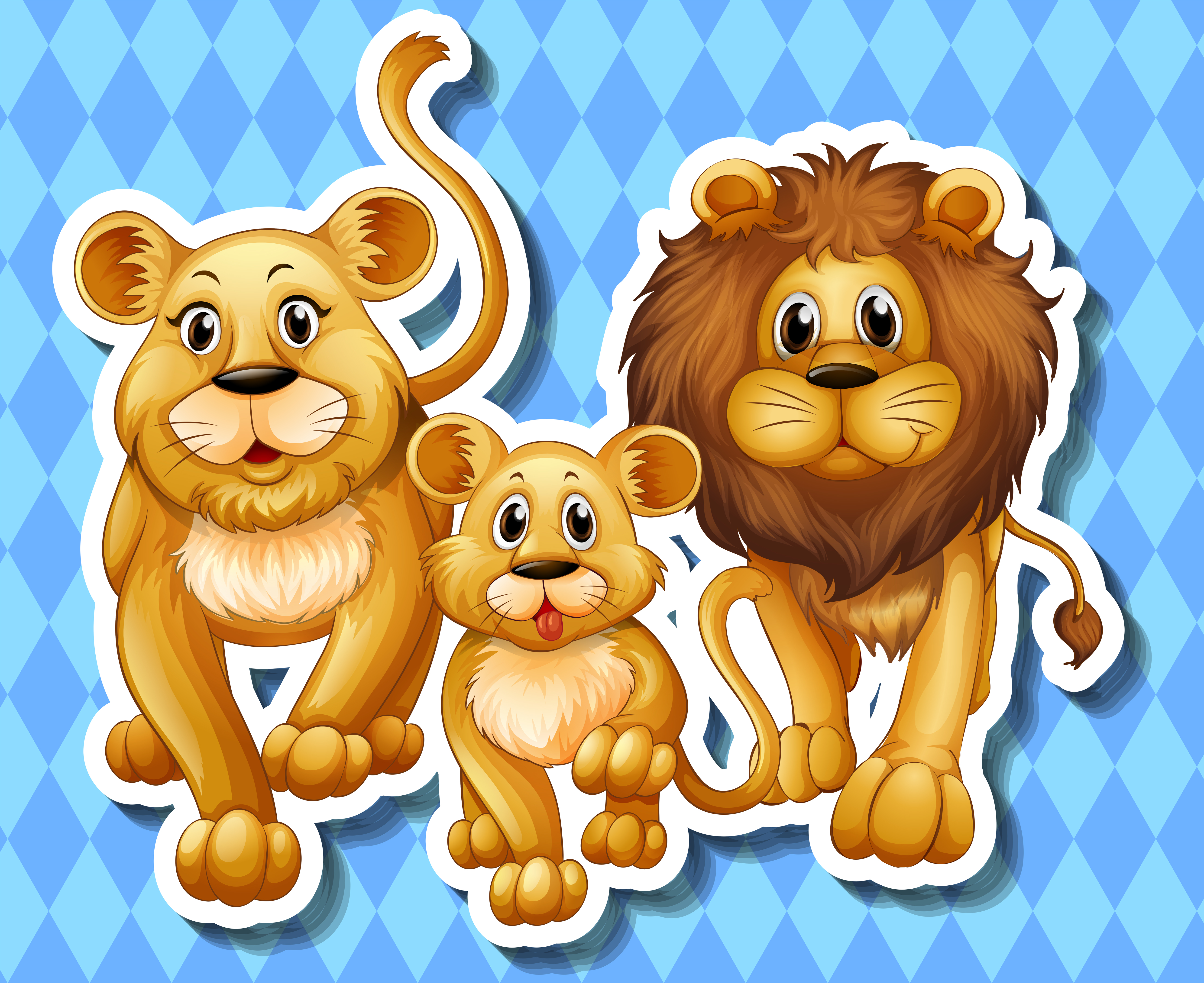 Download Lion family on blue background 414449 Vector Art at Vecteezy
