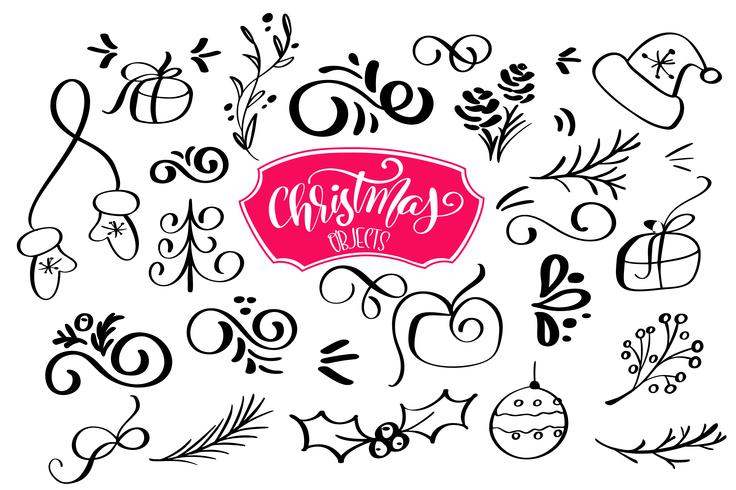 Conjunto de elementos de diseño de Navidad en estilo doodle. Ilustración vectorial vector