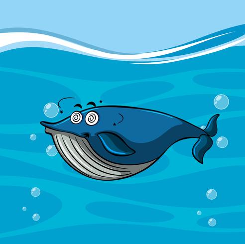 Blue whale with dizzy face in the sea vector