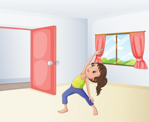 A girl exercising in a room vector