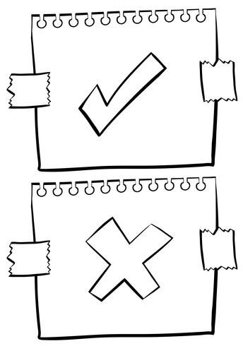 Papel con signos correctos e incorrectos. vector