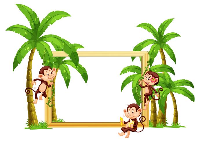 Monkey on wooden frame vector