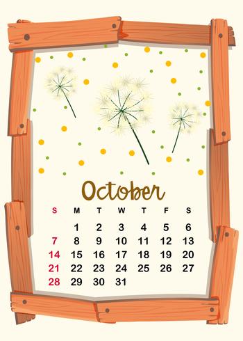 Plantilla de calendario para octubre vector