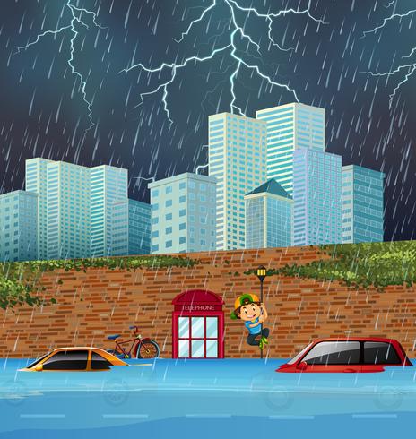 Flash flood in big city vector