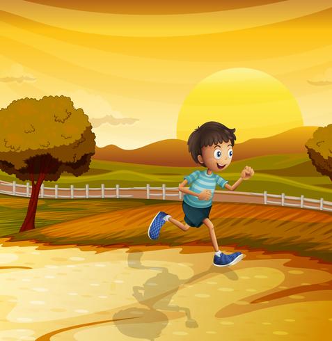 A view of the afternoon with a young boy running vector