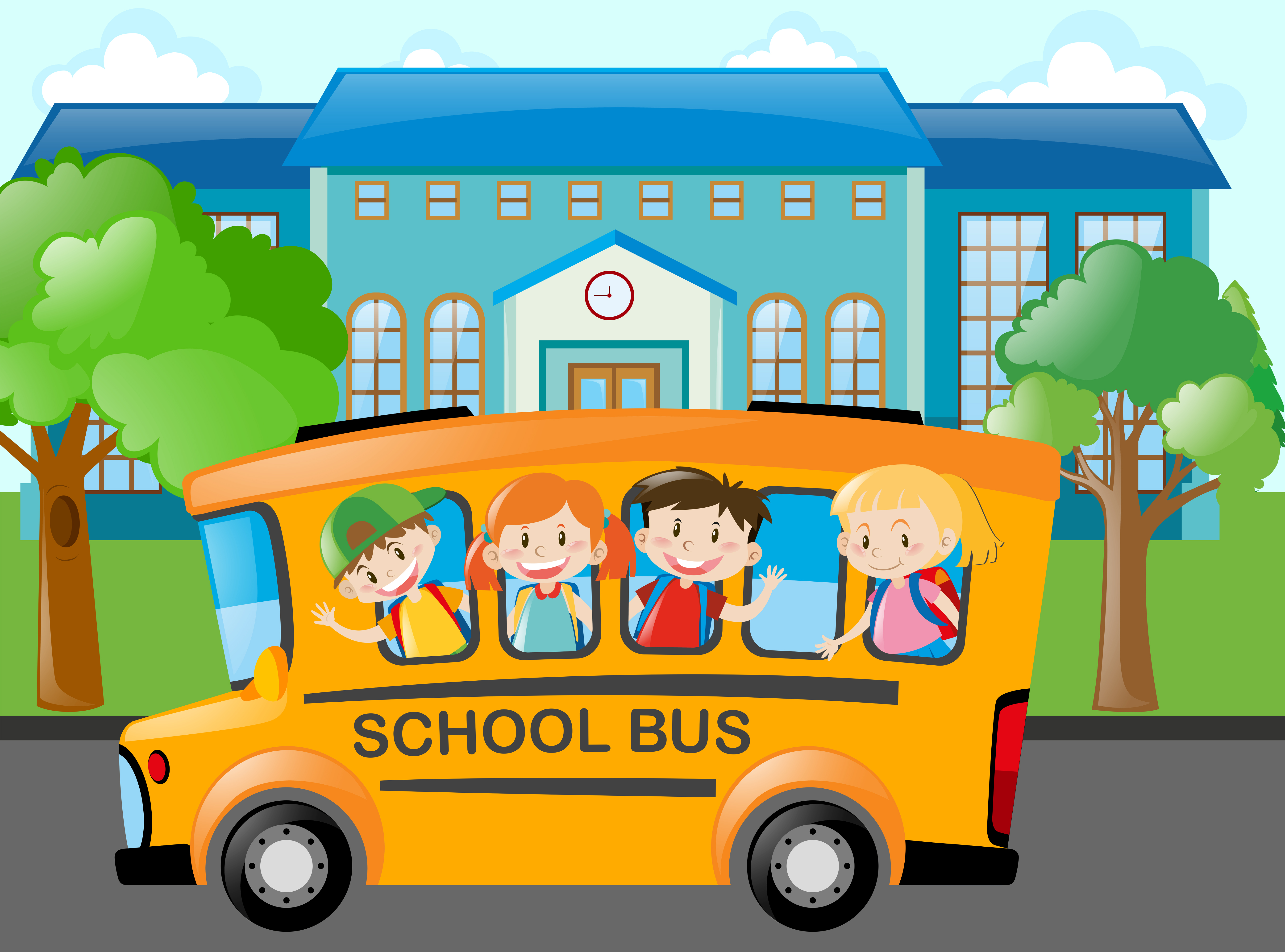 Children riding school bus to school 414575 Vector Art at Vecteezy