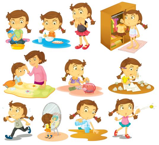 Different activities of a young girl vector