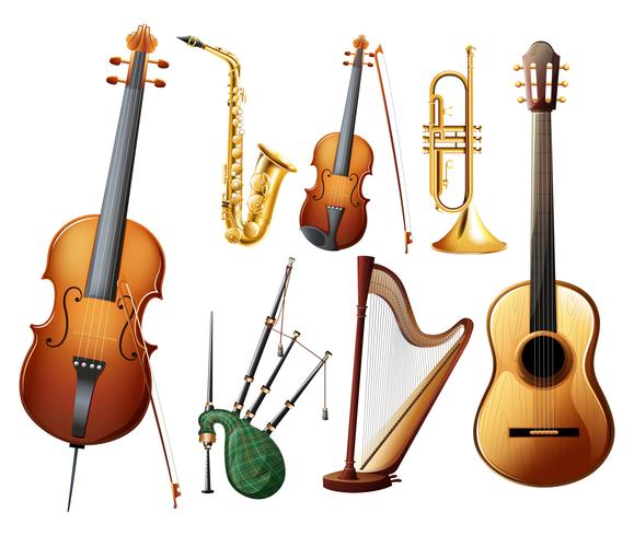 Diferentes tipos de instrumentos musicales. vector