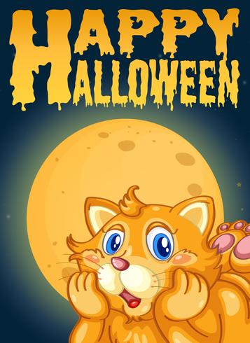 Cat on halloween card template vector