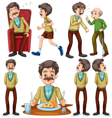 Old man doing different activities vector