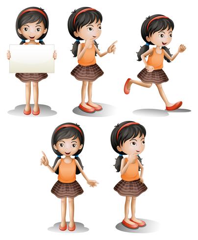 Five different positions of a girl vector