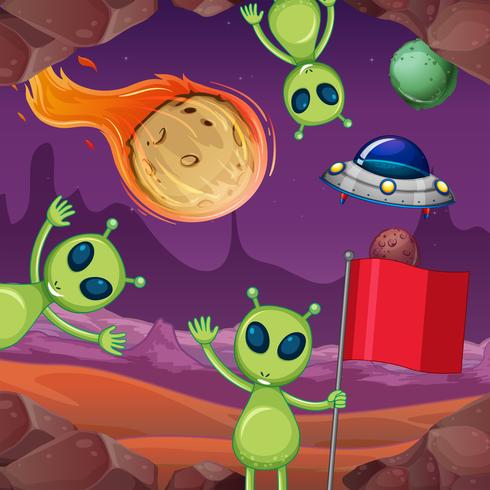 Aliens and planets in space vector