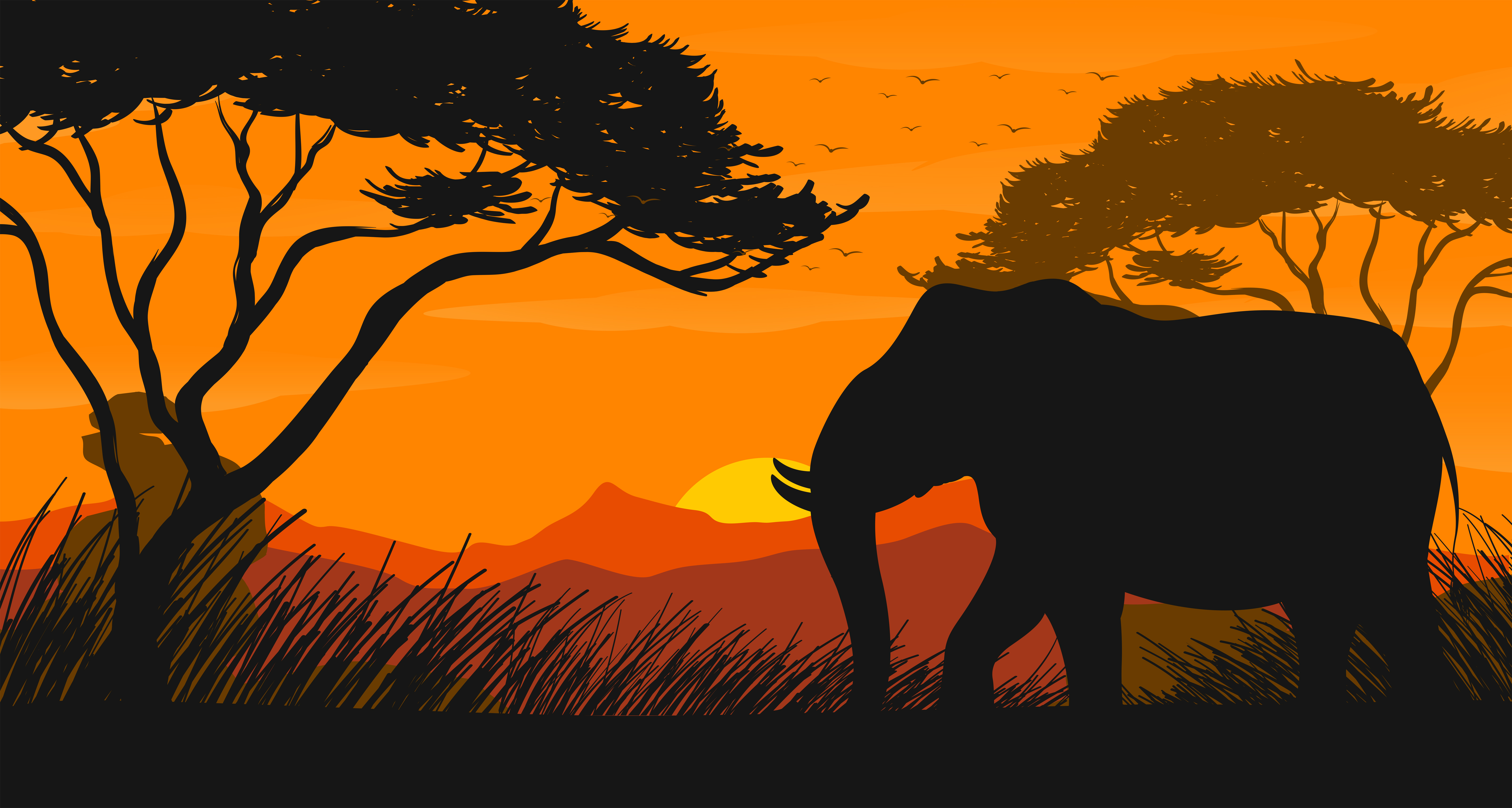 Download Silhouette scene with elephant in the field 414664 - Download Free Vectors, Clipart Graphics ...