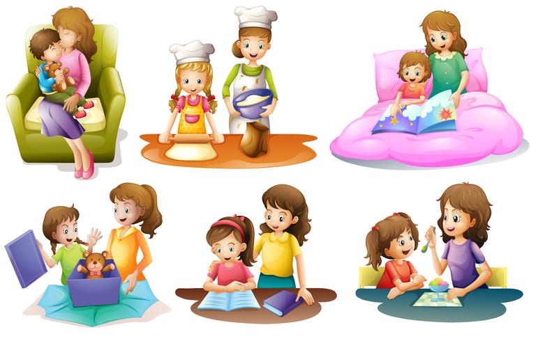 Different activities of a mother and a child vector