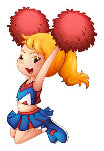 Un muy lindo cheerdancer con sus pompones rojos. vector