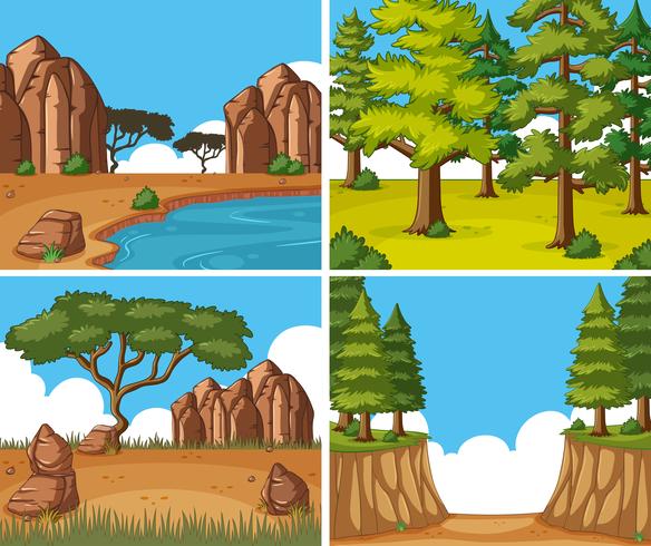 Four nature scenes at day time vector