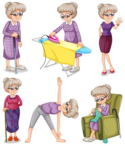 Old woman in different actions vector