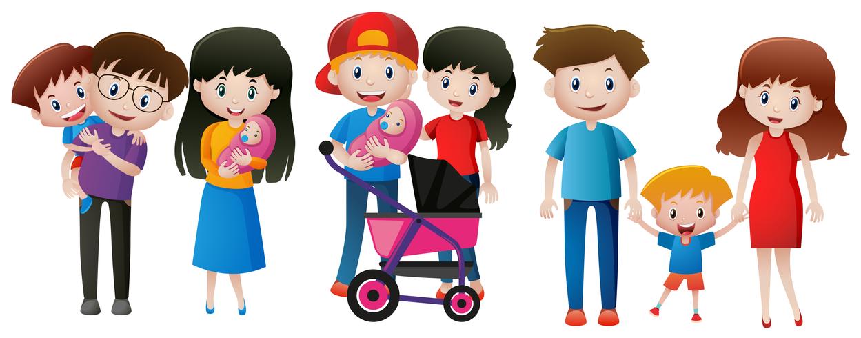 Three families with children vector