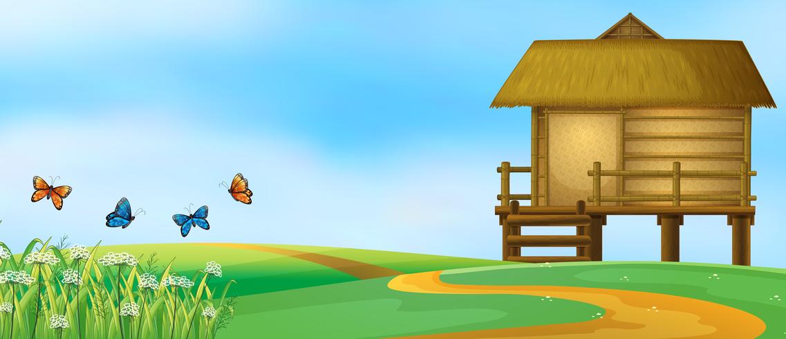 Wooden hut in nature landscape vector