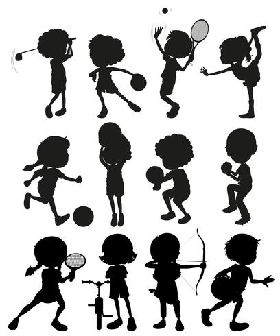 Silhouette kids playing sports vector