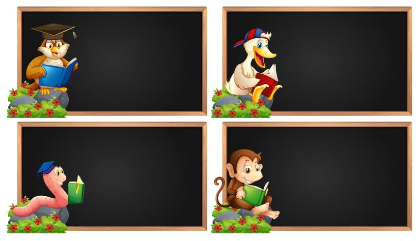 Board template with animals reading book vector