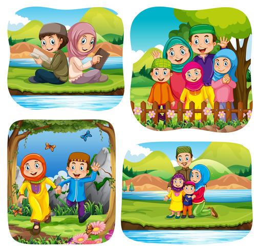 Muslim doing activities in the park vector
