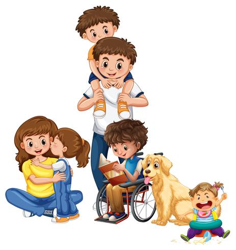 Familia feliz con bebé y perro mascota vector