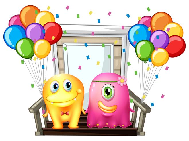 Two monsters and colorful balloons vector