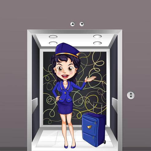 A flight stewardess inside the elevator vector