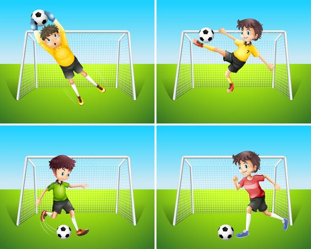 A set of football player and goal vector