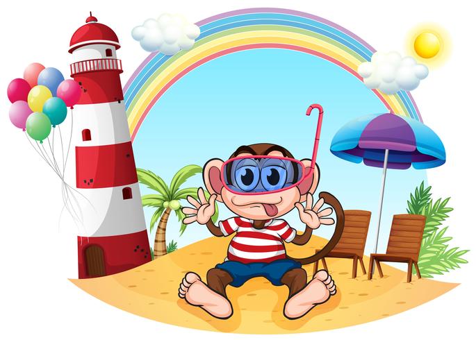 A monkey with goggle at the beach vector