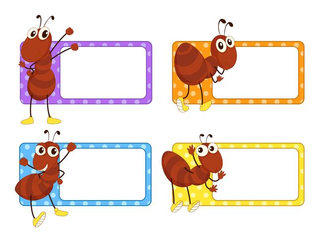 Square labels with red ants vector