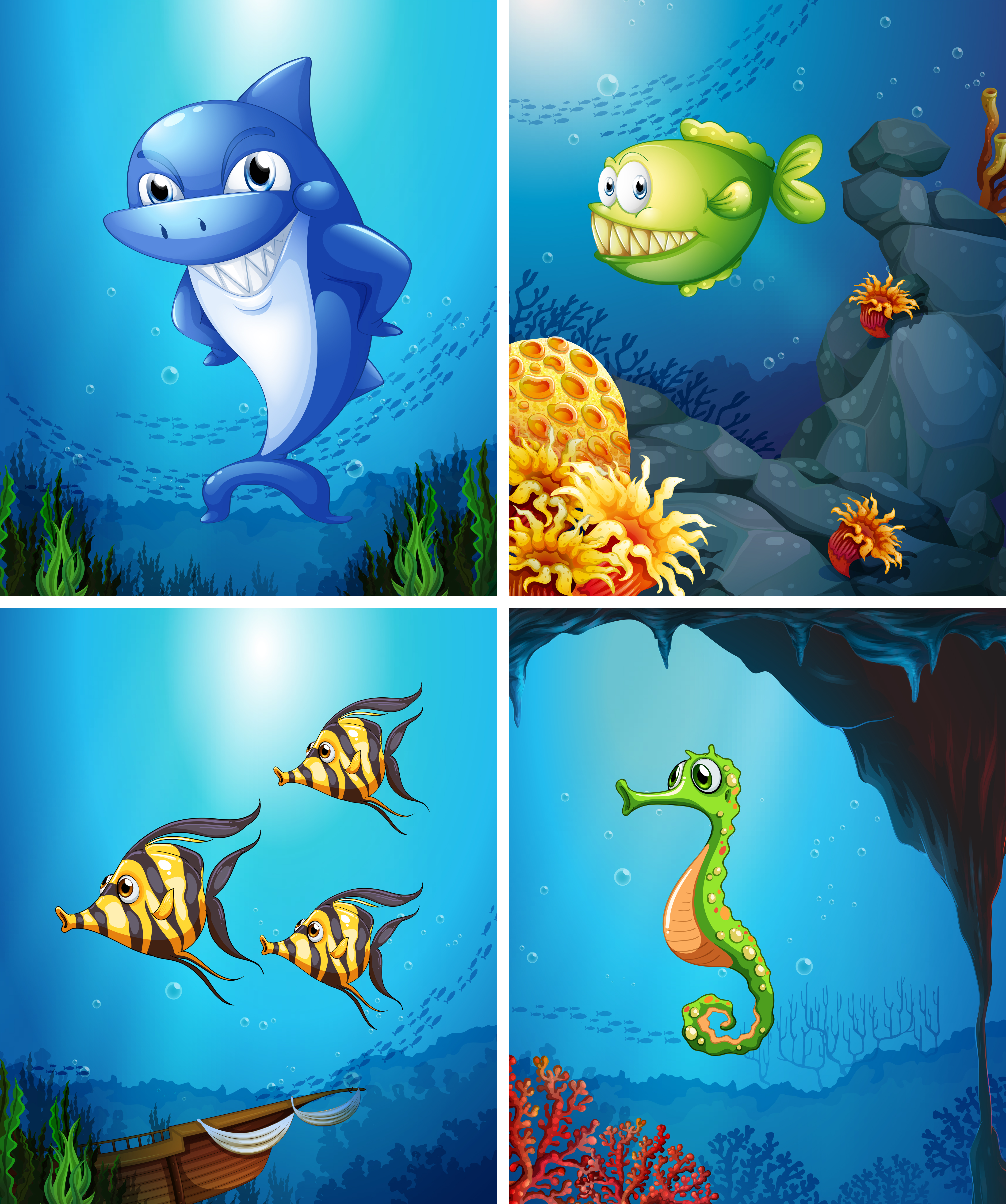 Download Sea animals swimming in the ocean - Download Free Vectors, Clipart Graphics & Vector Art