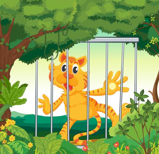 A forest with a tiger inside a cage vector