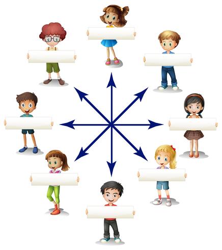 Children holding blank paper for directions vector