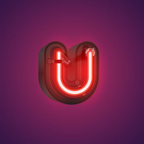 Realistic neon character from a set with console, vector illustration