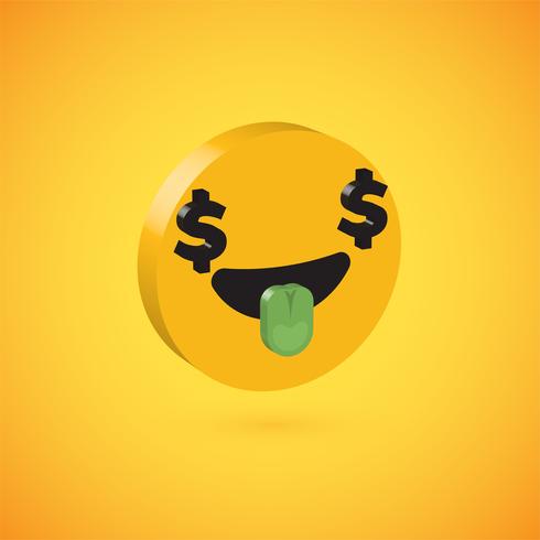 Yellow high detailed 3D disc emoticon, vector illustration