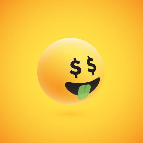 Lindo emoticon amarillo 3D altamente detallado para web, ilustración vectorial vector