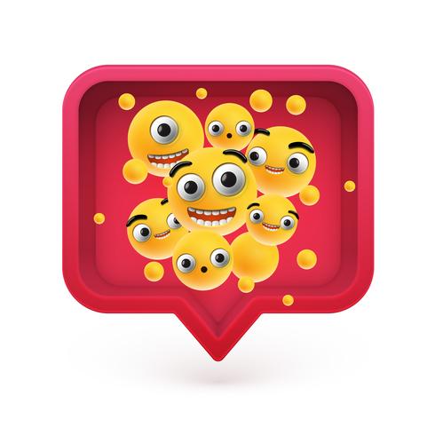 High-detailed emoticons in a red 3D speech bubble, vector illustration