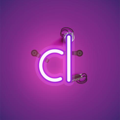 Pink realistic neon character with wires and console from a fontset, vector illustration