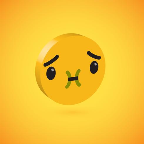 Yellow high detailed 3D disc emoticon, vector illustration